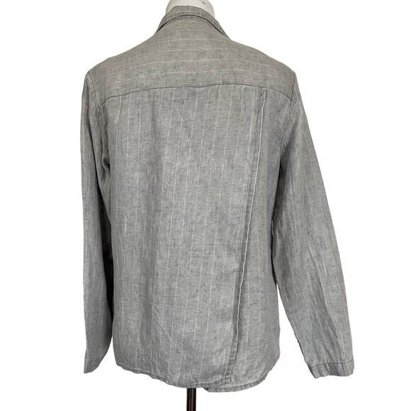 Sibel Saral Women’s Linen Jacket Blazer Gray Pinstripe Slit Back Pockets Sz M - Picture 6 of 9